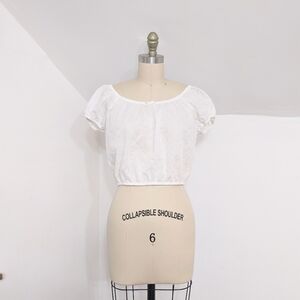 (68) vtg 90s xhileration cotton white eyelet romantic puff sleeve crop top